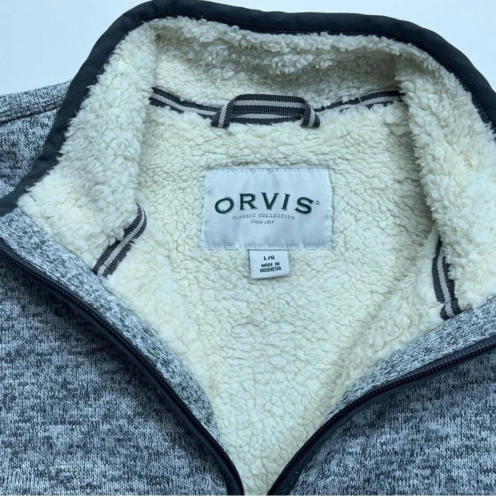 Orvis Sherpa Lined 1/4 Zip Pullover Mens Size Large Heathered Gray Fisherman